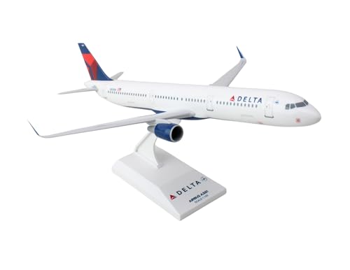 Skymarks Daron Delta Airlines Airbus A321 1/150 Scale Collectible Model Airplane – Snap-Fit Plastic with Display Stand – White with Authentic Livery, Ages 14+