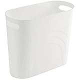 rejomiik Small Trash Can, 3.5 Gallon Slim Garbage Can Plastic Waste Basket with Handles Container Bin for Narrow Spaces Bathroom, Bedroom, Kitchen, Office at Home, White