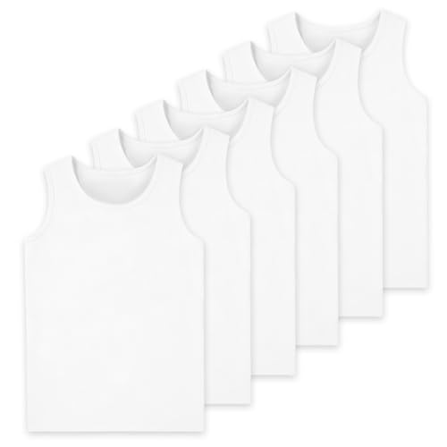 Mocolerno 6-Pack Boys Tank Tops Boys Undershirts Soft Cotton Shirts Kids Sleeveless Tank Tops Shirts for Youth2T-16Y White