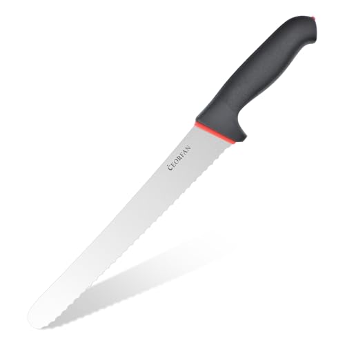 CEORFAN 10-Inch Serrated Bread Knife | X50CrMoV15 Steel Slicer | Dual-Injection PP & TPR Non-Slip Handle | Professional Foodservice & Home Baking Choice | Perfect for Crusty Loaves Sourdough & Cakes