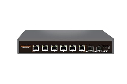 Image of 10Gbe Unmanaged Ethernet Switch with 6x10G Base-T & 2x10G SFP+ Uplink, 1000M /2.5G /5G /10G Compatible, Fanless Metal Plug & Play, Ideal for NAS, Desktop /Wall Mount for Home Network and Industrial