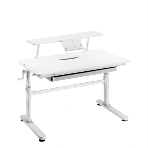 HOKO Ergo-Study-Table Kinderschreibtisch höhenverstellbar, 100x60cm Weiß Schreibtisch Kinder mit Schreibtischaufsatz mit Neigung Einstellbarer Tischplatte und Butler mit Buch-Halterung (JANA und Jona)