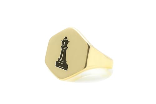 Bague d'échecs personnalisée en or 14k : le cadeau idéal gravé de la reine