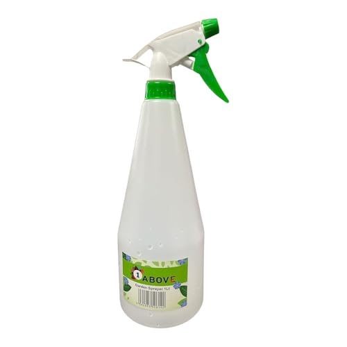 1ABOVE Botella de agua de plástico de 1 litro | Botellas de spray para soluciones de limpieza y jardinería | Pulverizador de riego de plantas | Modo ajustable | Botella de plástico transparente |