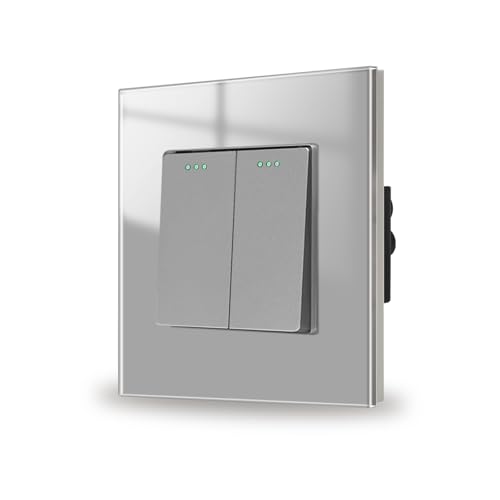 JIMEIDA Interruptor empotrado gris, 2 y 1 vía, interruptor de luz de cristal, interruptor de pared basculante de cristal, 86 x 86 mm, 10A, 250V