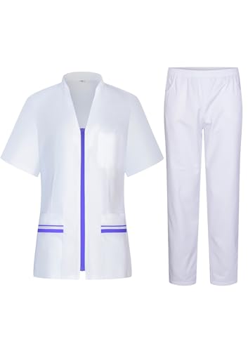 Victory Pack Uniformes Sanitarios Mujer medicos clinicas - 702-8312 (Blanco con Vivo Violeta -2, XS)