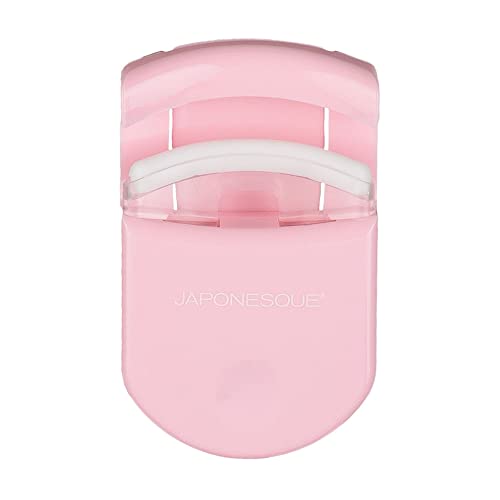 JAPONESQUE Travel Eyelash Curler, Pink - Plastic Eyelash Curlers for Travel Makeup - Comes with Bonus Replacement Lash Pad - 1 Pack