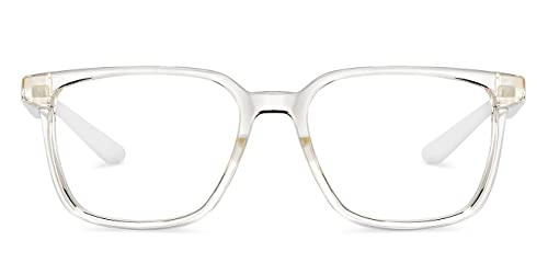 Image of LENSKART AIR Classic (Durable, Flexible and Light-Weight) Zero Power Bluecut and Antiglare Computer Eyeglasses | Transparent Rectangular Full Rim | For Men and Women | Medium | LA E15019