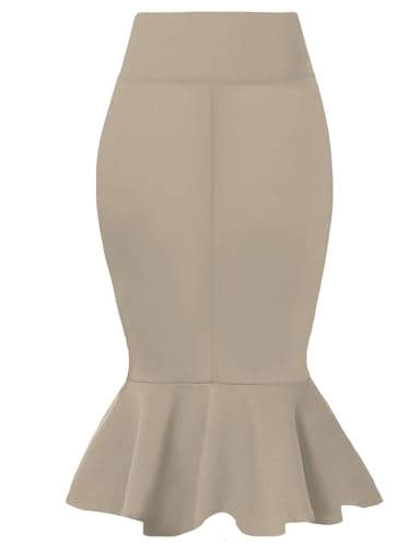 Image of HyBrid & Company Womens Premium Nylon Ponte Stretch Office Fishtail Pencil Skirt High Waist Made in The USA Below Knee