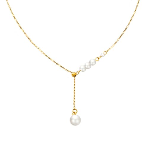 Collier en acier inoxydable femmes long 18 pouces pendentif perles or Y vintage