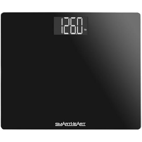 SmartHeart Wide Platform Digital Weight Scale | 551 lbs / 250 kg Capacity | Tempered Glass Auto-On | Quick, Accurate Body Weight Measurements | Measurement Modes: LBS, KG or ST Cover