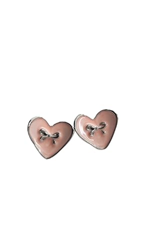 Image of Coquette Pink Heart Bow Stud Earrings - Dainty & Chic Jewelry