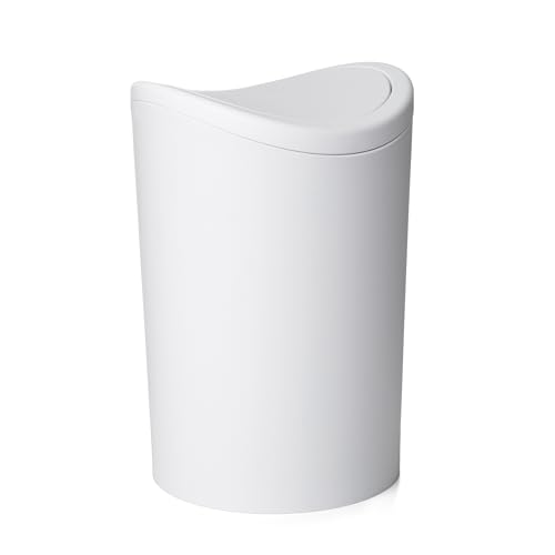 Superio 057 Mini Bathroom Trash Can With Lid, Modern White Mini Waste Bin With Swing Lid (1 1/2 Gallon, 6 Liter) Plastic Garbage Can For Kitchen cover
