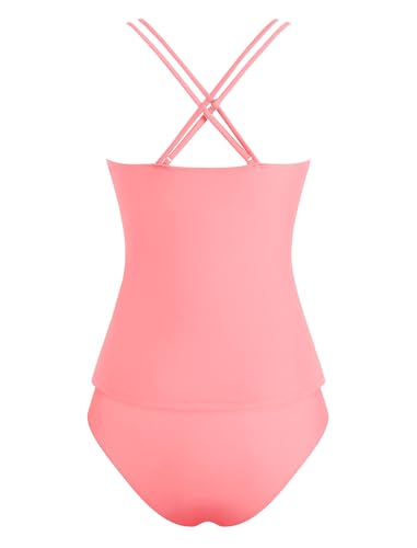 Image of ZAFUL Womens Tankini Swimsuits V Neck Push Up Swim Top Color Block Tummy Control High Waisted Bathing Suits Swim Bottom