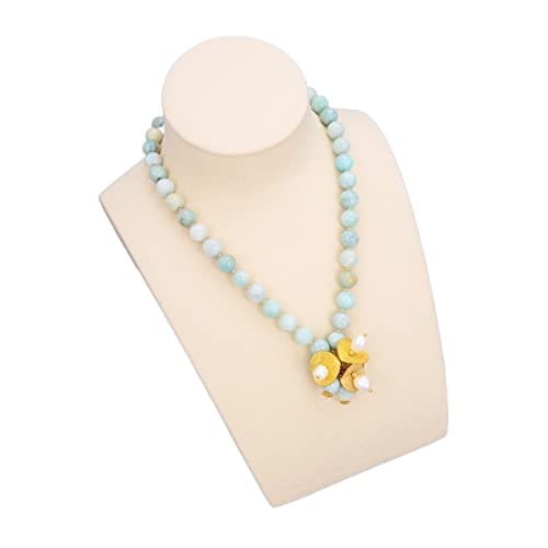 Collier bijoux riz blanc perle 10 mm amazonite naturelle femme
