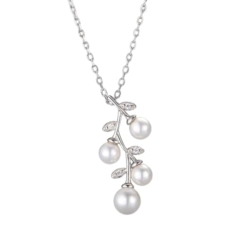 Collier argent 925 perle blanche qui ne noircit pas, pendentif feuille femme anti-allergie 18"