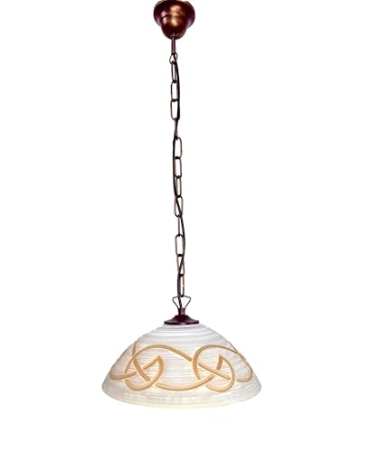 Lampadario a sospensione classico a 1 luce catena ferro battuto e vetro con striature e decoro ambra coll. 647 per sala da pranzo, camera da letto, corridoio, ingresso, soggiorno, salotto, cucina.