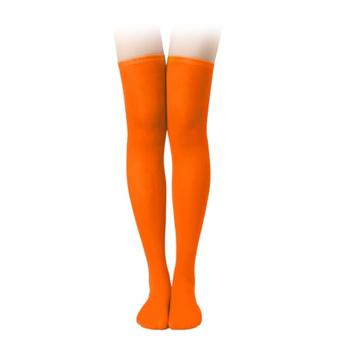 1 Pair Thigh High Socks, Cotton Soft Knee High Long Stockings Leg Warmers for Women Girls Christmas Cosplay (Orange)