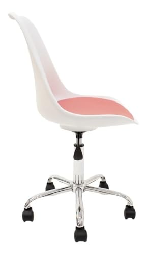 Image of Amazon Brand - Umi Faux Leather Height-Adjustable Modern Revolving Rotary Arm Office Study Desk Chair - Ideal for Spa, Bar, Home - White & Pink Color