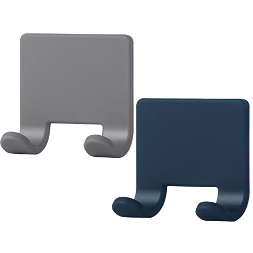 Crochet Adhésif Muraul pour Rasoir de Douche pour Porte-Brosse à Cheveux de Salle de Bain, Crochets de Douche Décoratifs en Silicone Antirouillepour, Serviette, Luffa (Lot de 2-Gris Foncé+Bleu Marin) Cover