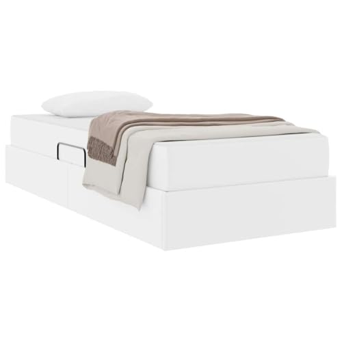 vidaXL Lit avec Rangement et Matelas avec Matelas 2 pcs Blanc Cuir, Lit Moderne réglable, mobilier Multi-Fonctionnel, Rangement sous Le lit, Solution...