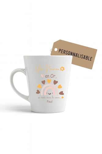 Générique Mug conique “Une Nounou en Or” personnalisé – Cadeau Noël ou fin d’année – cœur pastel –