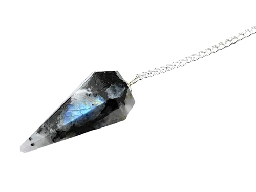 Image of Rainbow Moonstone Pendulum Dowsing Tool - Natural Crystal Pendulum for Spiritual Guidance - Premium Dowser Pendulum for Accurate Divination and Energy Healing - Perfect for Energy Healing and Chakra Balancing - Handcrafted with Precision and Elegance
