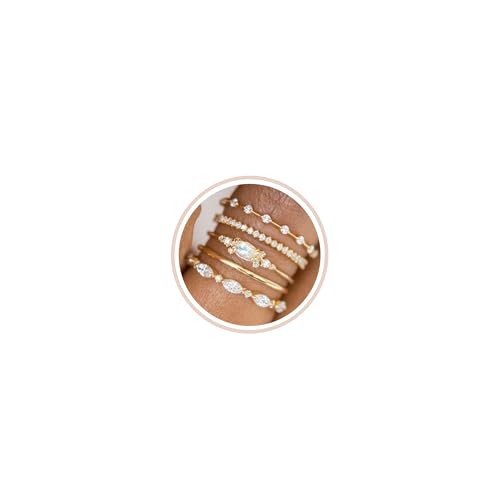 Honsny Stackable Gold Rings for Women Set Dainty 18K Gold Plated Cubic Zirconia Thumb Rings Thin Eternity Engagement Rings