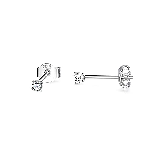 SNORSO Boucles d'oreilles Femme Argent 925, Clous d'oreilles Zircone Cubique 3mm Rondes pour Femme Fille