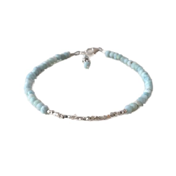 Bracelet larimar 3mm facetté anti-perte avec fermoir sécurisé