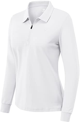 Women's Golf Polo Shirts Long Sleeve Ladies Sports Tennis Shirts Performance Golf Tops Fitness Workout with Zipper White Women's Golf Polo Shirts Long Sleeve Ladies Sports Tennis Shirts Performance Golf Tops Fitness Workout with Zipper White