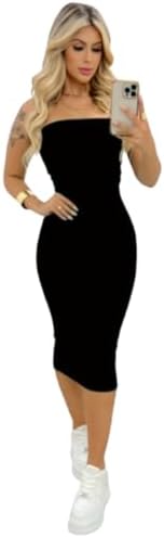 Vestido Feminino Midi Tubinho Sem Alça Coladinho Lindo