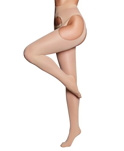RSLOVE Collant Porte Jarretelle Femme - Bas Sexy Taille Haute Collant 80 Deniers Couleur Chair Taille Unique