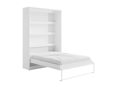 Vente-unique - Lit escamotable 140 x 200 cm - Ouverture Verticale Manuelle - avec LEDs - Blanc - RAPILI