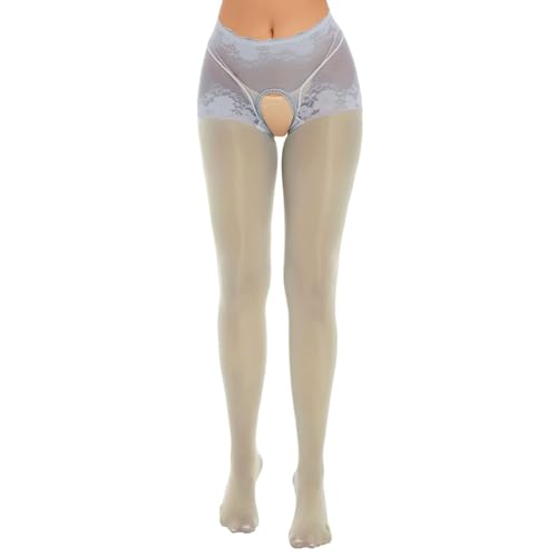 Image of Women Nylon Opaque Tights Oil Shiny Sheer See Through High Waist Hollow Out Pantyhose