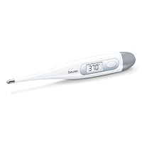 Beurer FT 09 Digital- und Körperthermometer, wasserdicht, LCD-Display mit Messbereich +/- 1 ºC, akustisches Signal, ohne Glas, Farbe Weiß