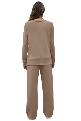 Image of OFEEFAN Women's 2 Piece Lounge Set Travel Airport Outfits Side Slit Tracksuit Wide Leg Loungewear Baggy Comfy Sweatsuit S-3XL