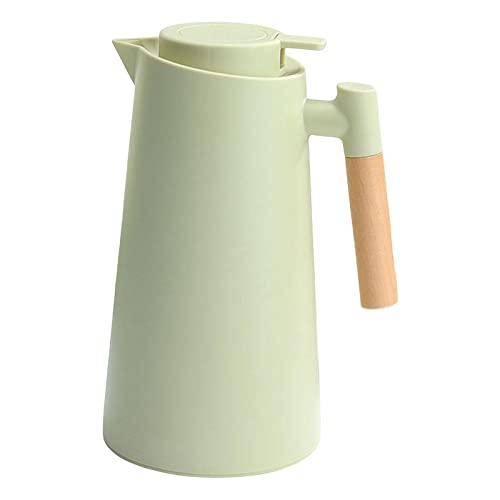 NonMiFyR Recipiente Al Vacío de 1 Litro con Asa de Madera para Bebidas Frías Y Calientes, Verde Claro, Individual