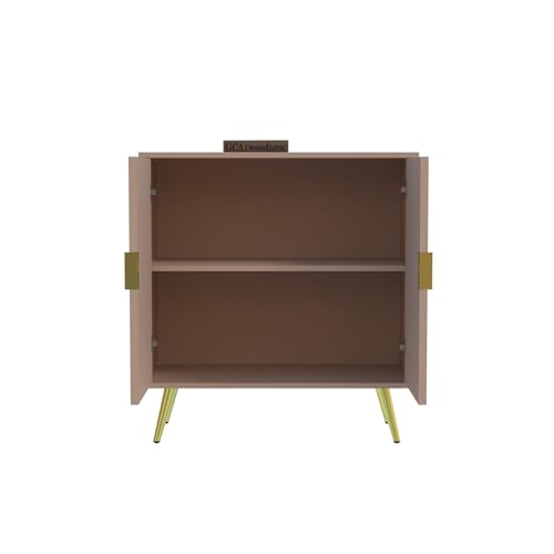 Image of Wooden Fluted Design Storage Cabinet with 2 Doors | Modern Sideboard Cabinet for Living Room, Bedroom & Entryway | Multipurpose Organizer Cupboard | HDMR Premium Wood | Gold Metal Legs (Beige)