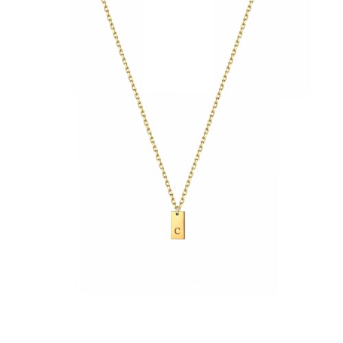 Ovian Gold Initial Necklace for Women, 18K Gold Plated Stainless Steel Dainty Tag Letters Necklace Bar Pendant Personalized Name Necklace
