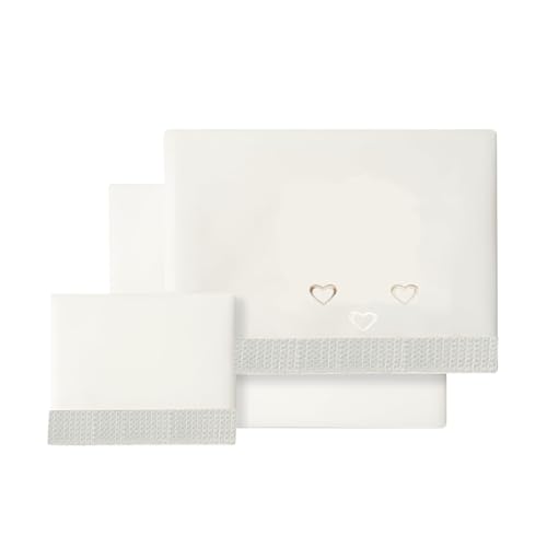 various - Set di lenzuola per lettino 60 x 120 cm, per neonati primavera e autunno, tipo 100% cotone extra morbido in Spagna-(basso+piano di lavoro+federa cuscino-Happy Love Colore Beige