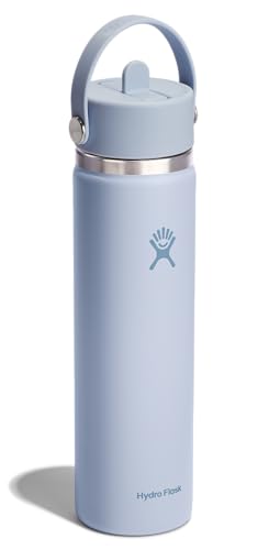 Image of Hydro Flask Water Bottle - Insulated Stainless Steel - Wide Mouth Flex Straw Lid, Non Spill, Leakproof and Refillable in 24 Oz Surf Blue