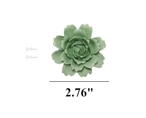 Image of Ceramic Flower Wall Art Decor, Artificial Flower Wall Sculpture,Handmade Ceramic Flowers for Home,Hallway,Living Room, Kitchen,Bathroom (Light Green,Camellia, 2.76 inch)