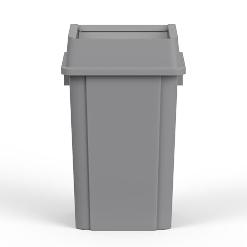 Image of 19 Gallon Gray Square Commercial Trash Garbage Can with Lid | Outdoor Office Restaurant School Kitchen
