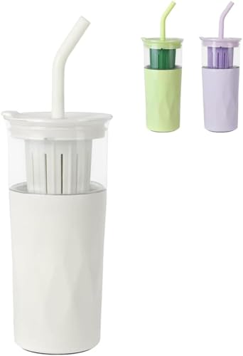 タンブラー 水筒 真空断熱 650 大容量 ストロー付きタンブラー 保温 保冷 コーヒーボトル 両用カップ フィルター付き 各種カラー (クリームホワイト,a)