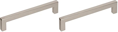 Image of Amerock | Cabinet Pull | Polished Nickel | 5-1 /16 inch (128 mm) Center to Center | Monument | 2 Pack | Drawer Pull | Drawer Handle | Cabinet Hardware