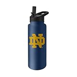 Logo Brands NCAA Notre Dame Fighting Irish 34 oz Stainless Steel Quencher Bottle – Team Color, Straw Included, No-Spill Lid, Easy Carry Handle - Keeps Drinks Cold For Hours