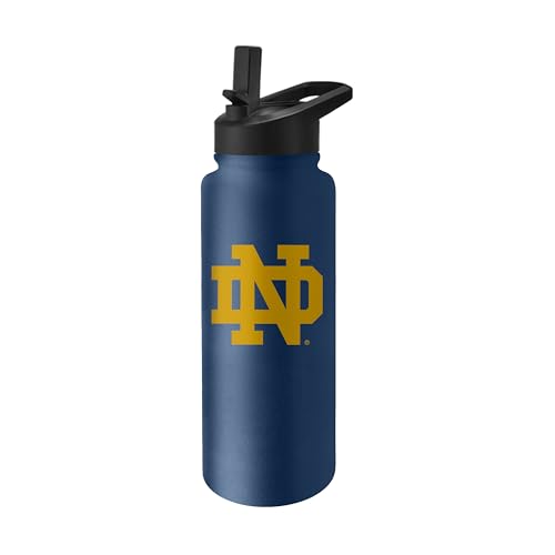 Logo Brands NCAA Notre Dame Fighting Irish 34 oz Stainless Steel Quencher Bottle – Team Color, Straw Included, No-Spill Lid, Easy Carry Handle - Keeps Drinks Cold For Hours
