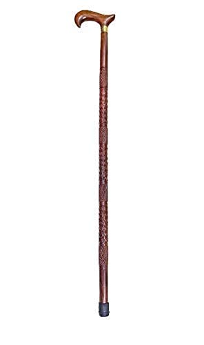 Image of Titox Antique Designer Wooden Craft Walking /Cane Stick with Base Rubber for Old People(Unisex) (Wooden Stick) - Brown