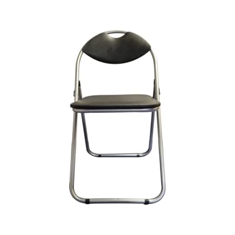 Meta Faux Leather Chair and Steel Frame folding Chair - Home Office Dining Reception (1, Silver Frame-Black Seat) Cover